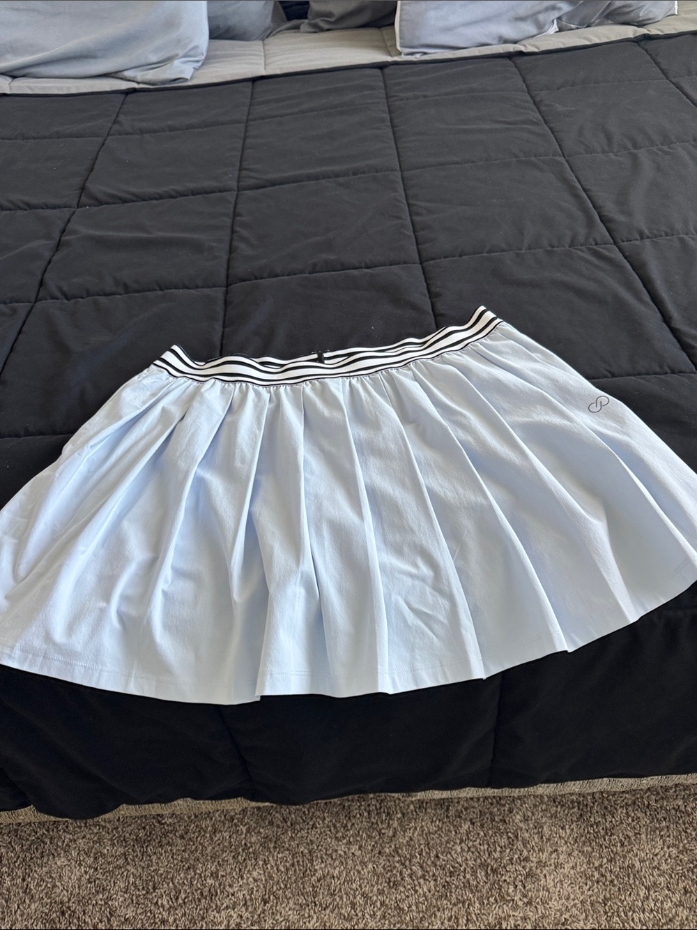 CALIA by Carrie Underwood Light Blue Pleated Skirt with Striped Waistband